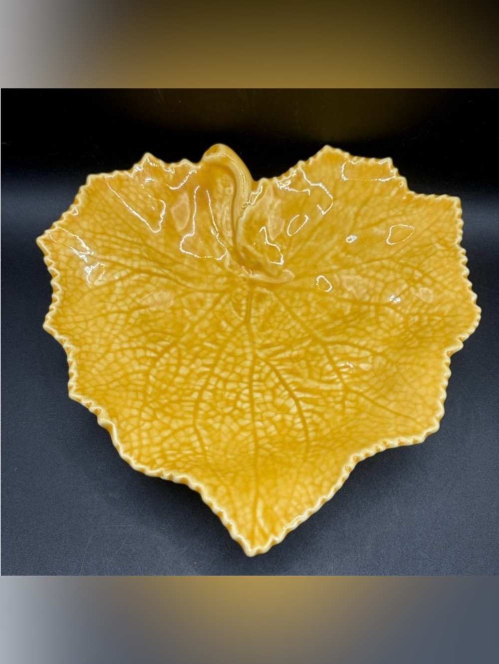Bordallo Pinheiro Portugal Golden Yellow Tone Grape Leaf Ceramic Dish Plate